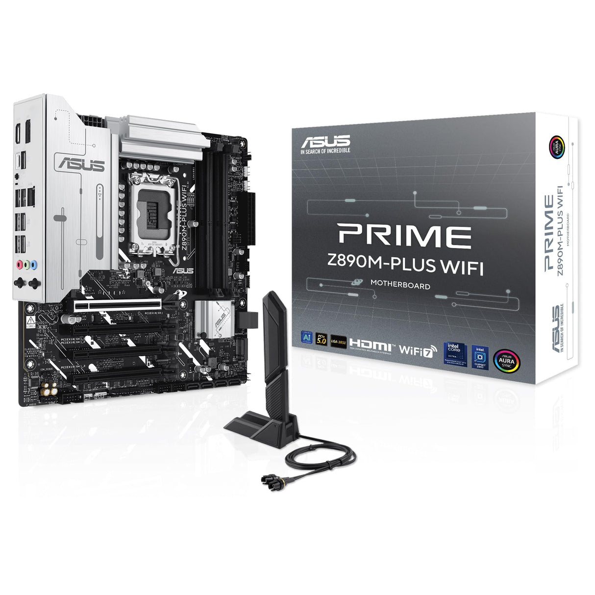 ASUS Prime Z890M-PLUS WiFi - Placa Base mATX, 10+1+2+1 (80 A) etapas de Potencia, PCIe 5.0 Compatible con GPU de última generación, Puerto USB Tipo-C a 20 Gbps, 3 Ranuras M.2, Wi-Fi 7, Q-Antenna