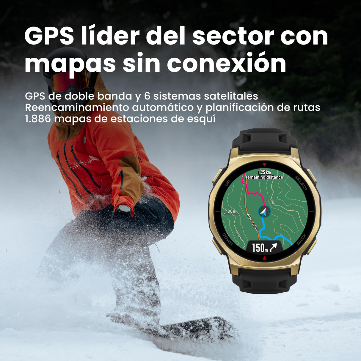 Amazfit T-Rex 3 Pro Reloj Inteligente Outdoor 44mm – Pantalla AMOLED Zafiro, Linterna, Bisel de Titanio, GPS Doble Banda, Mapas Offline, 17 Días Batería, 180+ Modos Deportivos, para Android iPhone