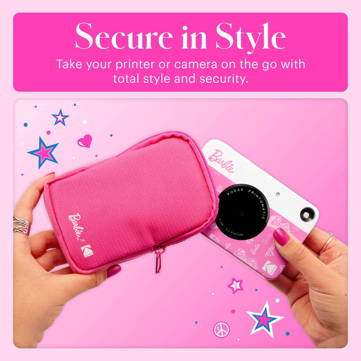 Kodak x Barbie Printomatic Cámara Digital de Impresión Instantánea a Color Completa Paquete de Inicio Barbie (Estilo de Firma) + Estuche de Cámara Deluxe Barbie + Papel Zink (20 Hojas)