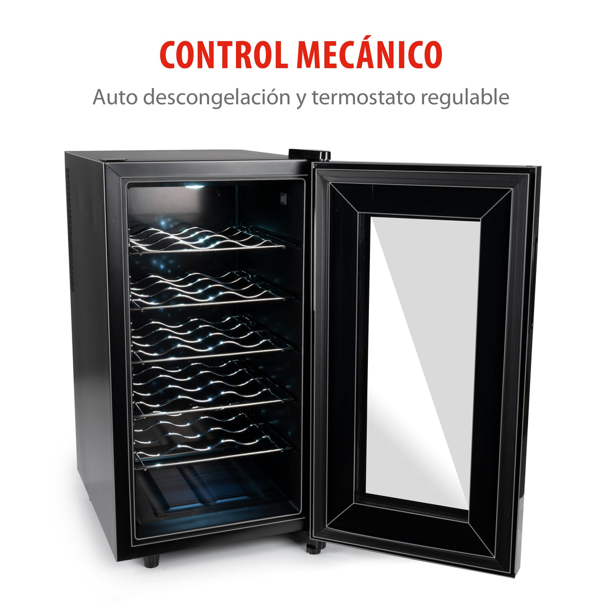 alpina Vinoteca - 230V - 18 Botellas/50L - Vinoteca - Temperatura regulable 11°C a 22°C - Puerta de Cristal e Iluminación Interior - Poco o Ningún Ruido - Negro