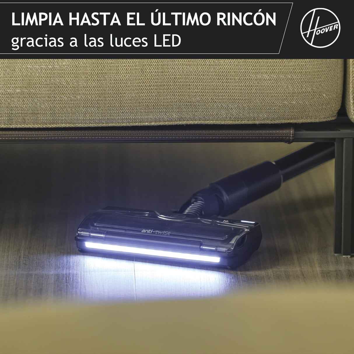 HOOVER Aspiradora Escoba sin Cable Ligera HF2, con 500 PowerTime, Que compacta el Polvo para Extender la Potencia de succión, Boquilla multisuperficie con Cepillo antienredos con Luces LED, HF2Z10H