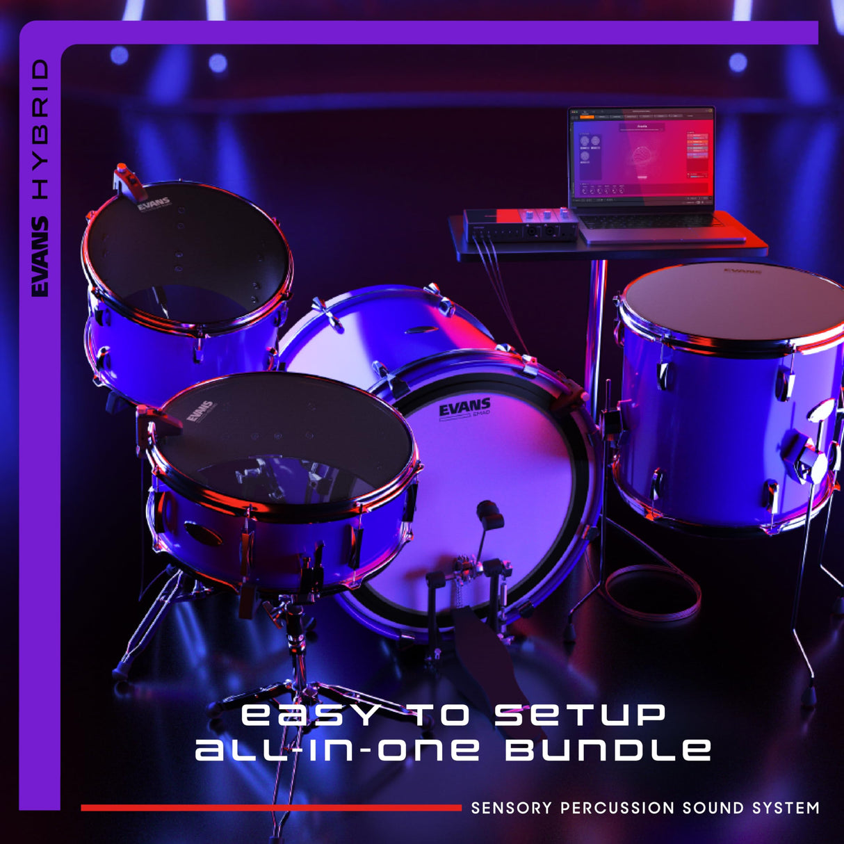 Evans Sistema de sonido de percusión sensorial híbrido, incluye software, interfaz de audio, 3 sensores de batería y cables, transforma cualquier batería en herramienta de música personalizable