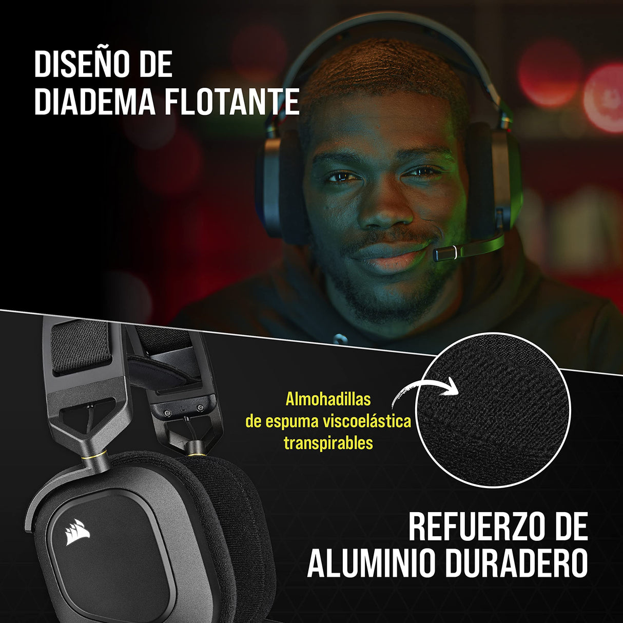 Corsair HS80 RGB WIRELESS Auriculares Inalámbricos para Juegos Multiplataforma RGB - Dolby Atmos - Micrófono Omnidireccional - Compatible con iCUE - PC, Mac, PS5, PS4 - Carbono