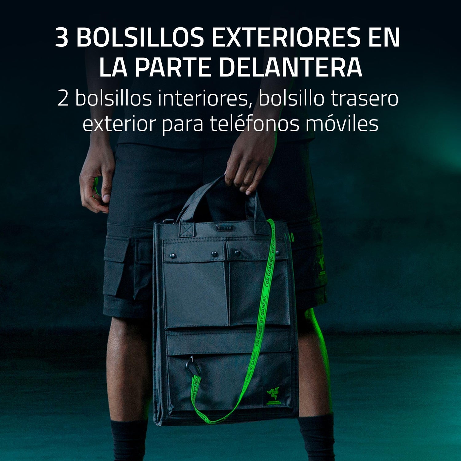 Razer Xanthus Tote Bag - Compartimento acolchado dedicado para portátil - Se adapta a portátiles de hasta 16» - Nylon repelente al agua - Transporte bidireccional con correa de hombro desmontable