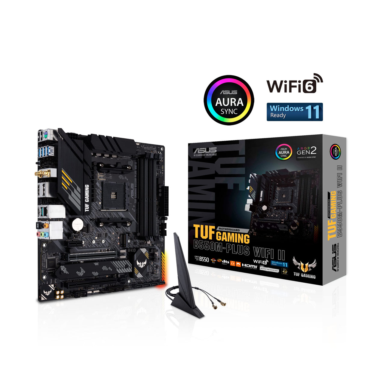 ASUS TUF Gaming B550M-PLUS WiFi II - Placa Base Micro-ATX AMD B550 (PCIe 4.0, 2X M.2, VRM de 10 etapas, HDMI, DP, USB 3.2 Gen. 2 de Tipo A y C, Aura Sync RGB)