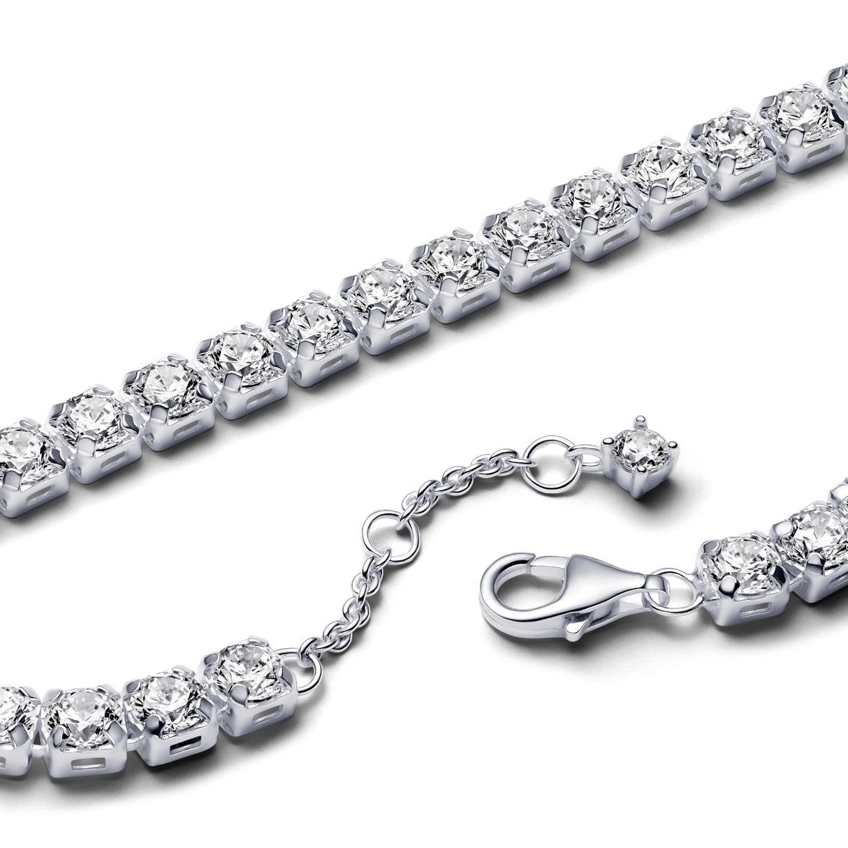 PANDORA Pulsera de tenis para mujer, plata y circonita, 593539C01, 18cm, Plata de ley, Circonita cúbica