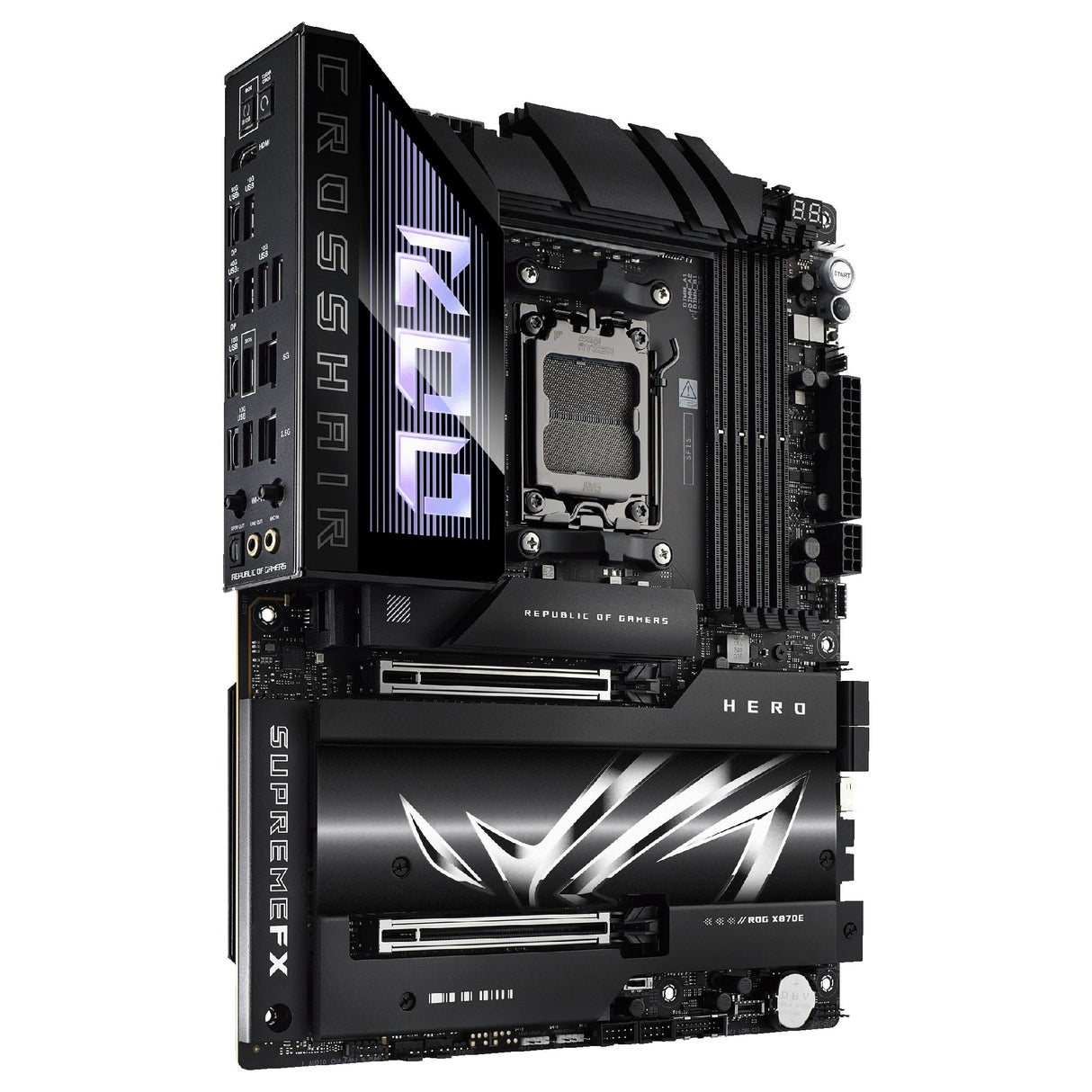 ASUS ROG Crosshair X870E Hero - Placa Base AMD ATX, 18+2+2 etapas de Potencia, DDR5, PCIe 5.0 Compatible con GPU de última generación, Cinco M.2, Wi-Fi 7, USB4, AI Overclocking