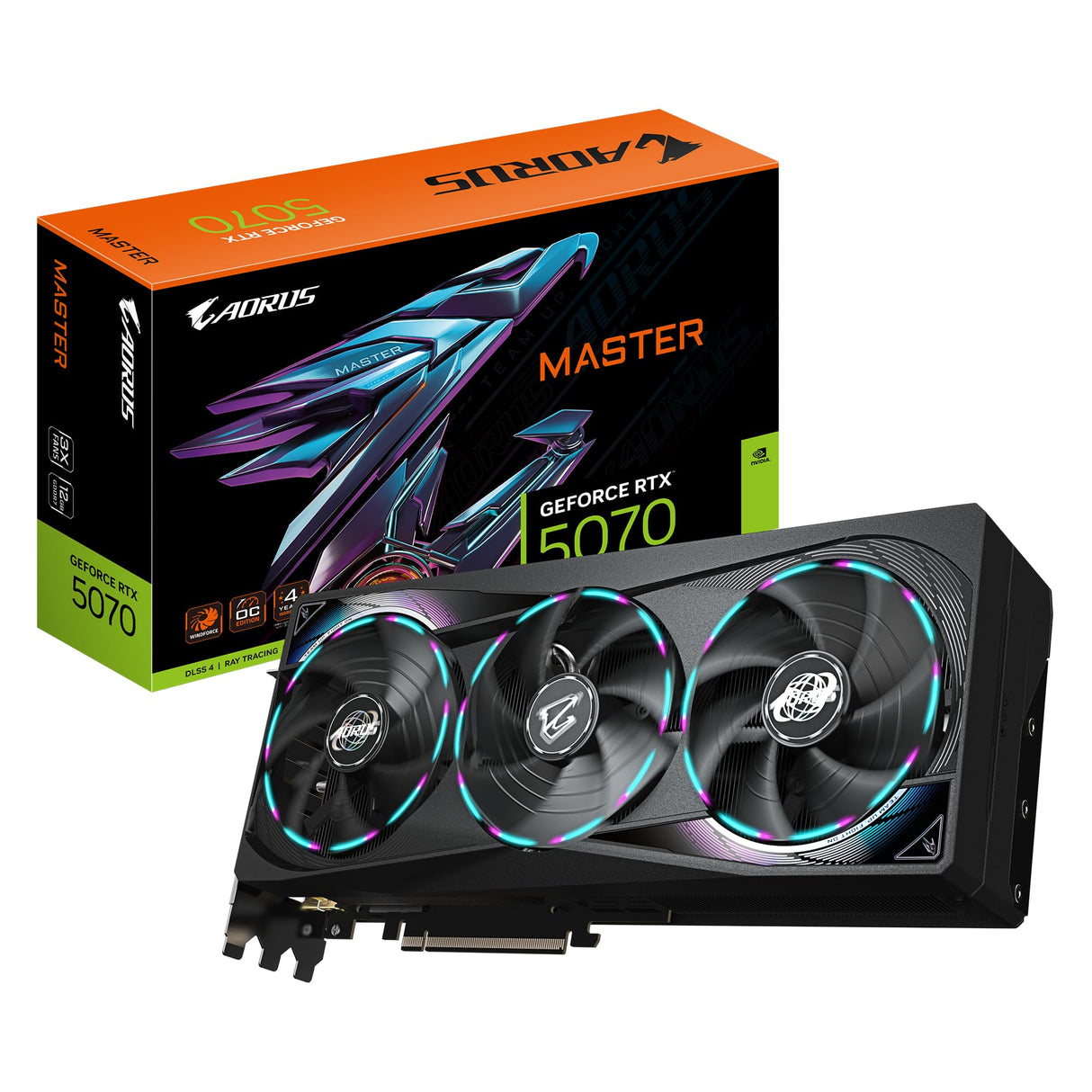 Gigabyte AORUS GeForce RTX 5070 Master 12G Tarjeta Gráfica - 12GB GDDR7, 192 bits, PCI-E 5.0, 2715 MHz Core Clock, 3 x DP 2.1a, 1 x HDMI 2.1b, NVIDIA DLSS 4, GV-N5070AORUS M-12GD