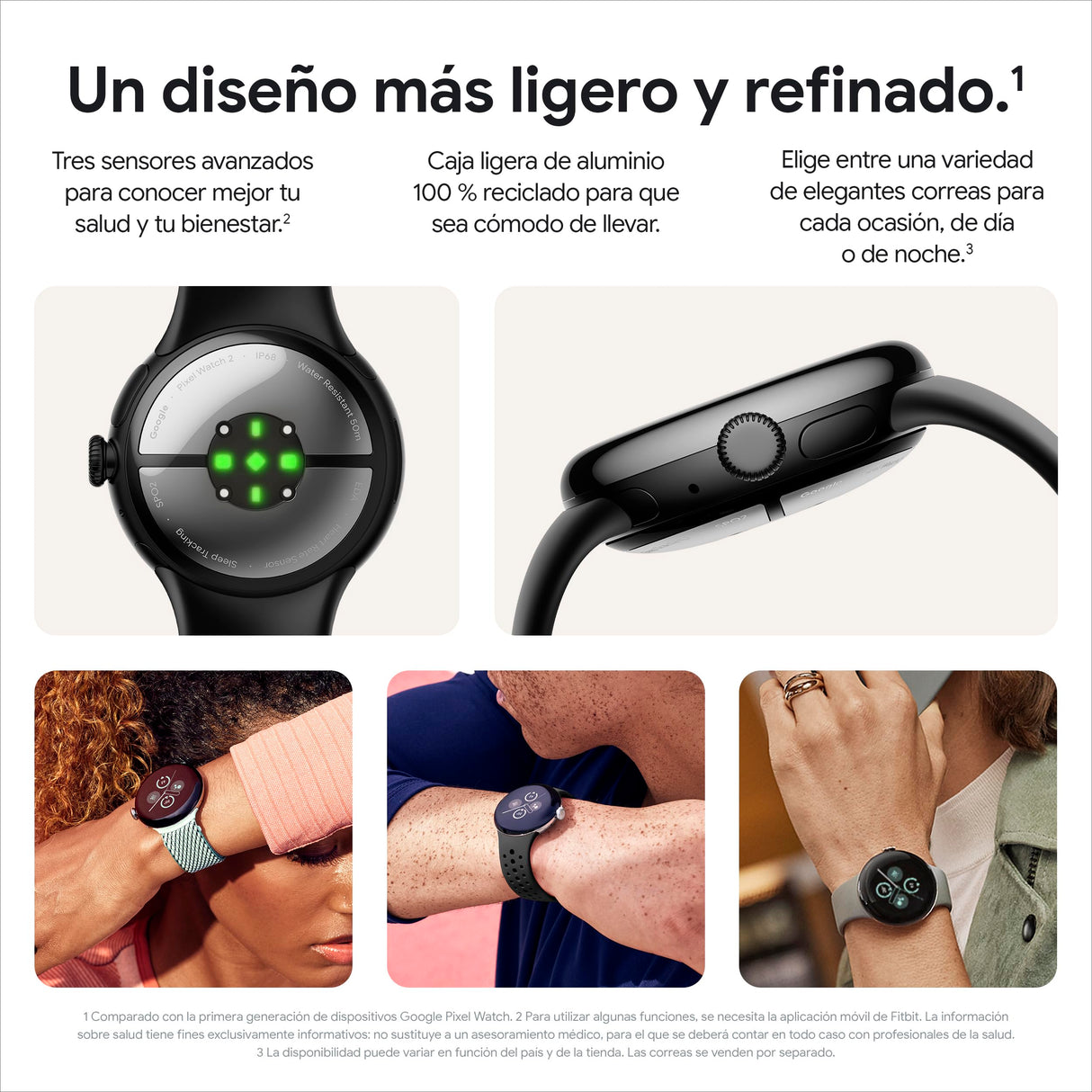 Google Pixel Watch 2 con Fitbit y Google - Control de frecuencia cardiaca, gestión del estrés y seguridad - Smartwatch Android - Caja de aluminio en tono plata - Correa deportiva en porcelana - Wi-Fi