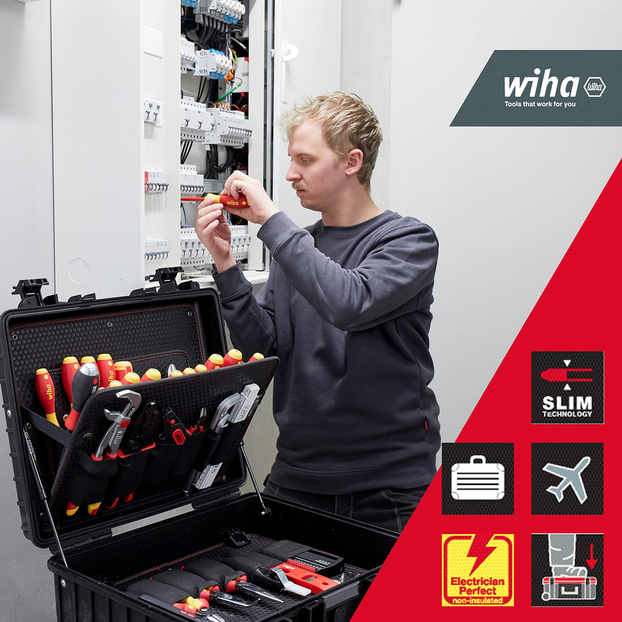Wiha Juego de herramientas para electricistas Competence XL en surtido, de 83 unid. incl. caja de herramientas (40523)