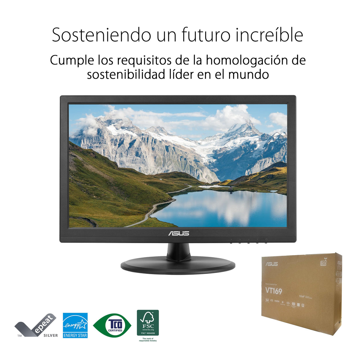ASUS VT169HE Monitor táctil de 16" FHD (1920 x 1080), táctil de 10 Puntos, IPS, ángulo de visión Amplio, sin Marco, antiparpadeo, luz Azul Reducida, HDMI, Compatible con Windows 11
