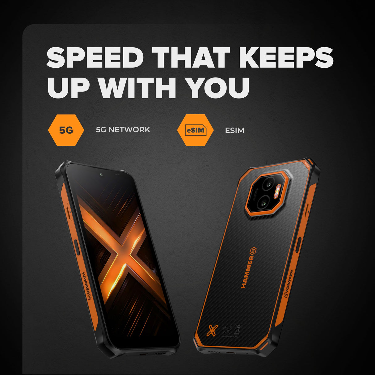 Hammer Energy X2 5G Smartphone Resistente Android 15, Teléfono Indestructible 6,1", IP69, 8 + 8 GB RAM, 256 GB de Almacenamiento, 5000 mAh, eSIM, 2 años de garantía