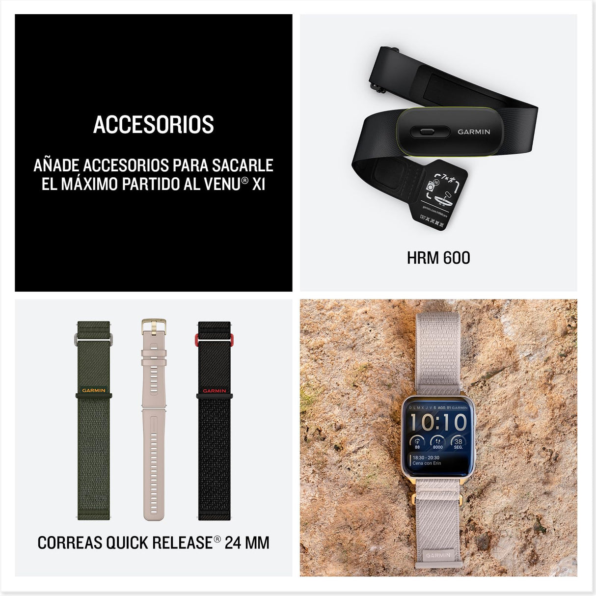 Garmin Venu X1, Smartwatch Premium con GPS, Pantalla AMOLED de 2'', Funciones de Salud y Bienestar 24/7, Altavoz y Micrófono Integrados, Mapas, Linterna LED, hasta 8 días de autonomía, Beige