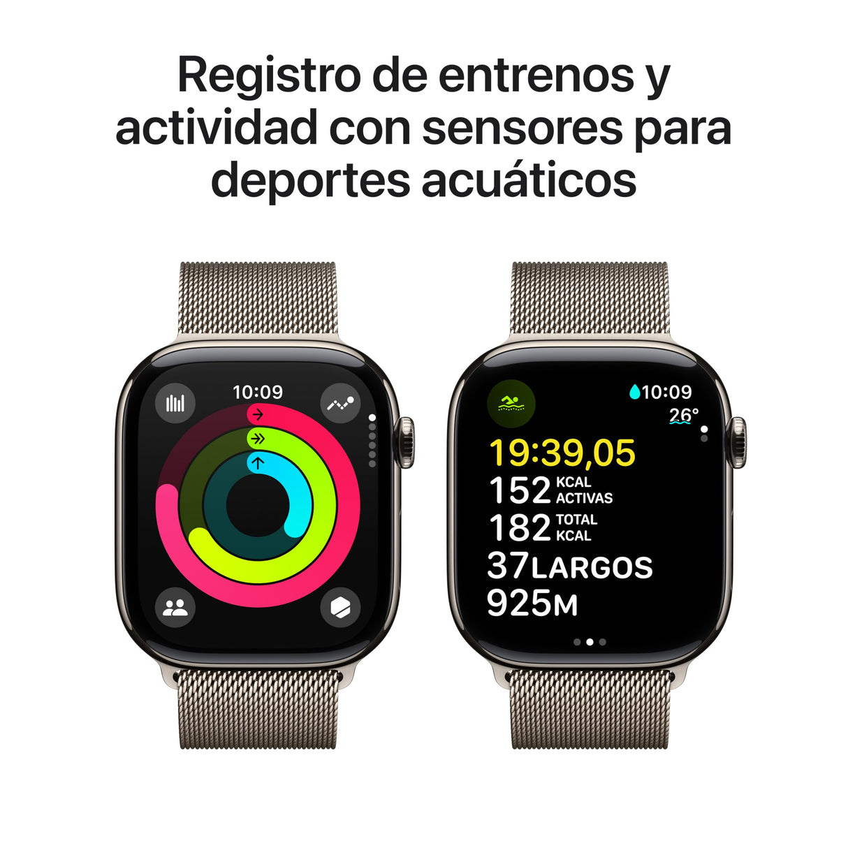 Apple Watch Series 10 GPS + Cellular Smartwatch con caja de titanio Natural de 46 mm y Pulsera Milanese Loop Natural - Talla S/M. Monitor de entreno, pantalla Retina siempre activa y neutro en carbono