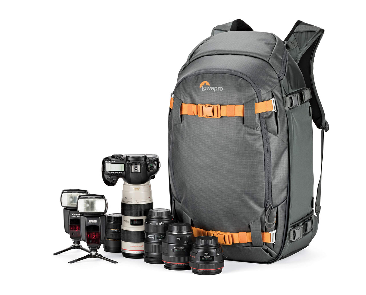 Lowepro Whistler 450 AW II, Mochila Fotográfica, Todo el Año, Tejido Reciclado, Todos los Clima, para Profesionales,Espacio para Portátil de 15", Almohadillas Insertables, Cámara Mirrorless/DSLR, Gris