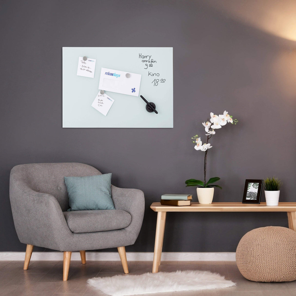 Relaxdays Pizarra Magnética Grande, Cristal, Blanco, 80 x 50 cm
