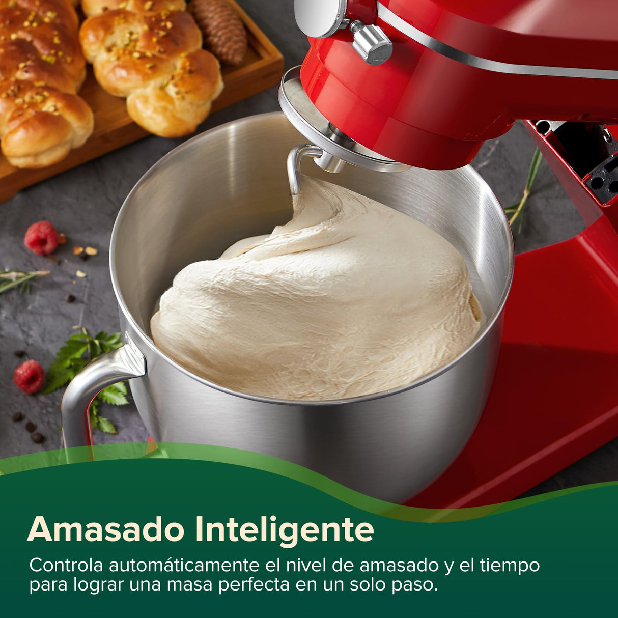CHEFREE Batidora Amasadora Multifunción 1800W, 10 Velocidades de Rotación Planetaria, Robot Cocina con Bol de 7L, Gancho de Repostería, Batidor, Mezclador, Cuerpo de Metal, Rojo, M500