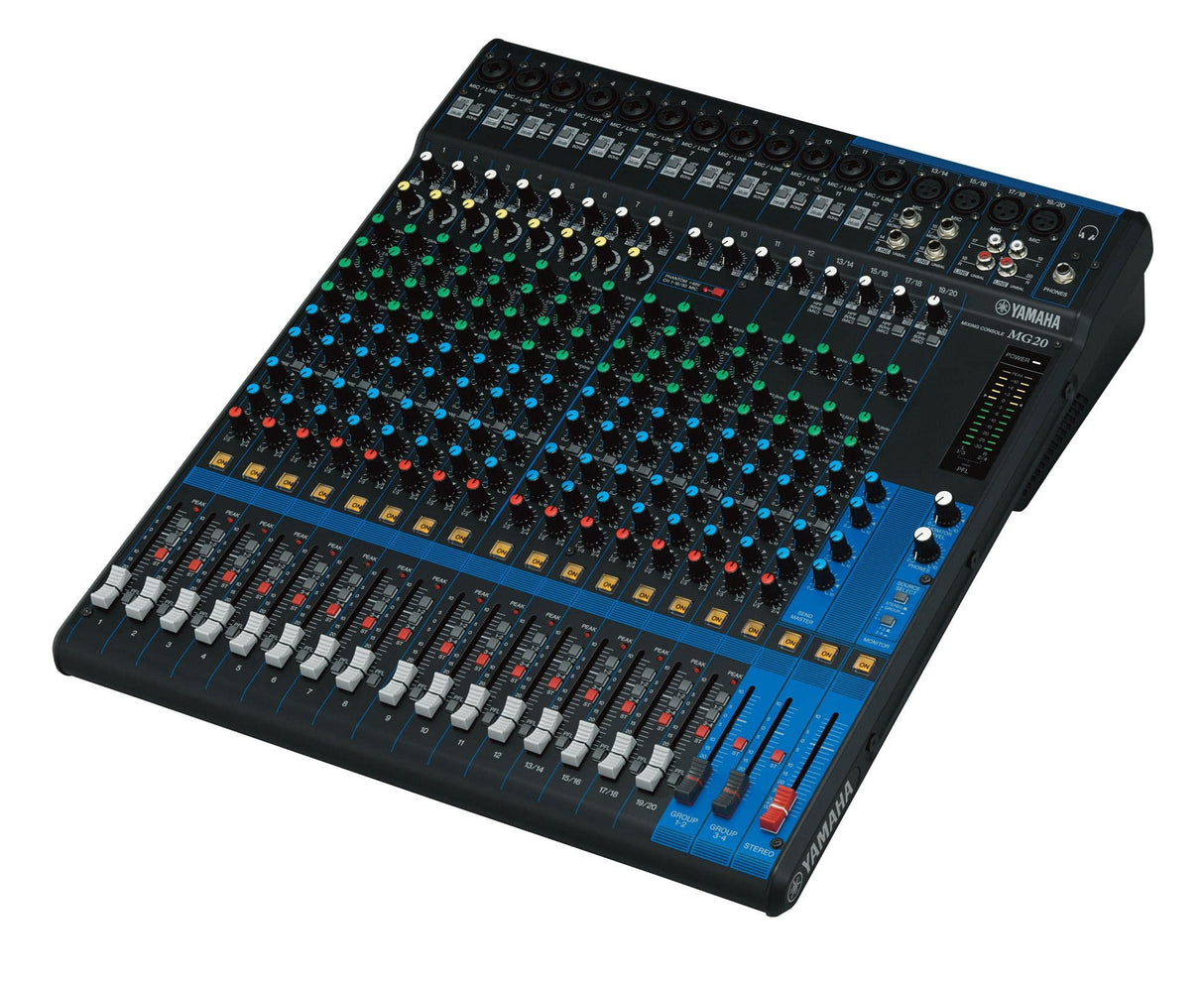 Yamaha MG20 Mezclador compacto de 20 canales, 4 buses de grupo, 4 AUX, kit para montaje en rack y preamplificadores de micro D-PRE