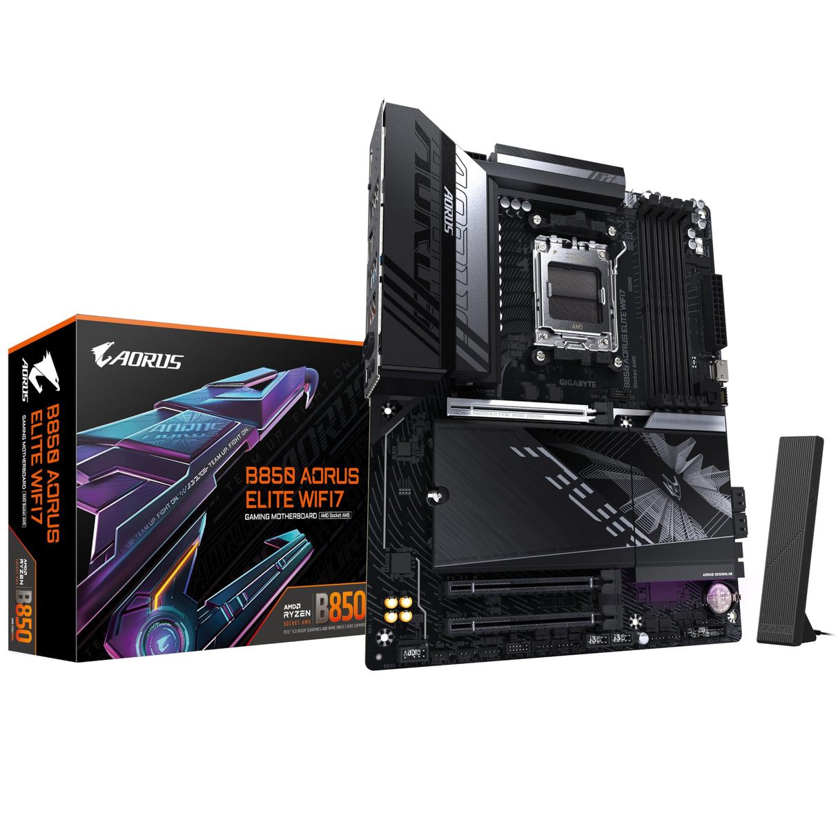 GIGABYTE B850 AORUS Elite WIFI7 Placa Base - Procesadores AMD Ryzen Serie 9000, VRM Digital de 14+2+2 Fases, hasta 8200MHz DDR5 (OC), 1xPCIe 5.0 + 2xPCIe 4.0 M.2, LAN 2.5, WiFi 7, USB 3.2 Gen 2x2