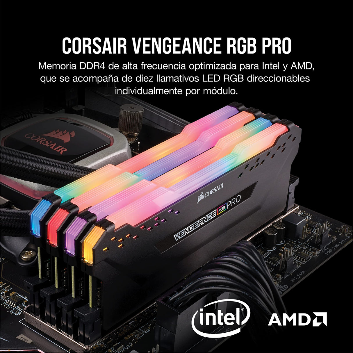 CORSAIR VENGEANCE RGB PRO DDR4 RAM 32GB (2x16GB) 3200MHz CL16-20-20-38 1.35V Intel AMD Memoria de Ordenador de Sobremesa - Negro (CMW16GX4M2C3200C16)