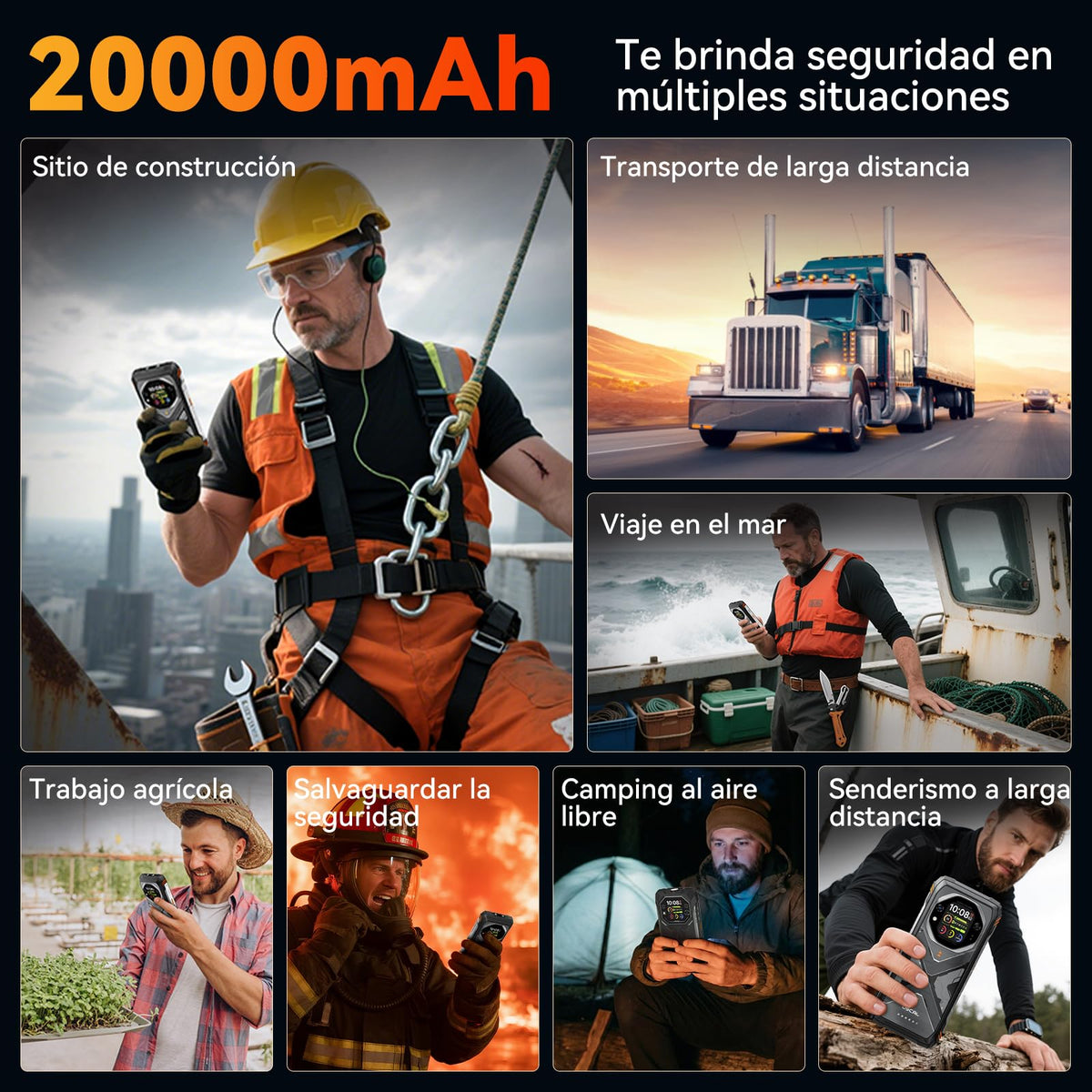 OSCAL Tank 1 Movil Resistente 5G, 48GB+512GB, 20000mAh 55W, Cámara 64MP+50MP+20MP Visión Nocturna, 6.78" FHD+120Hz & 2,01" Pantalla Sec., Dimensity 7050 Movil Irrompible Android 15, IP69K/NFC/OTG