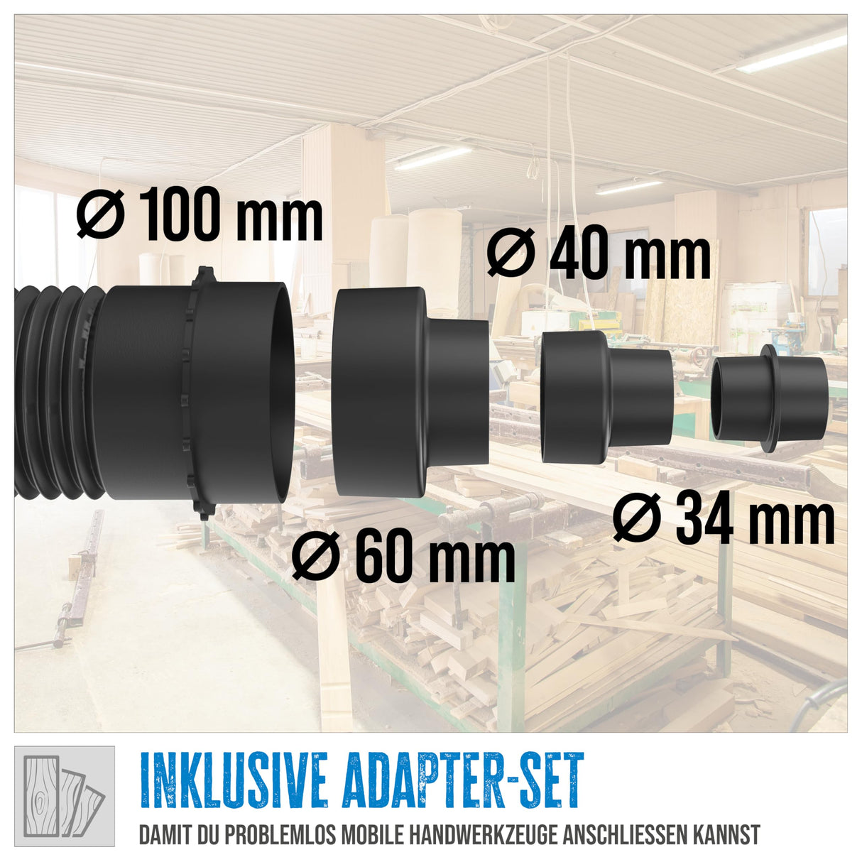 Güde Sistema de aspiración GAA 65.1 (550 W, Potencia de Aire 1150 m³/h, presión Negativa 1145 pa, Manguera de aspiración de 2 m, conexión de aspiración Ø 100 mm, Volumen del depósito 65 l, Incluye