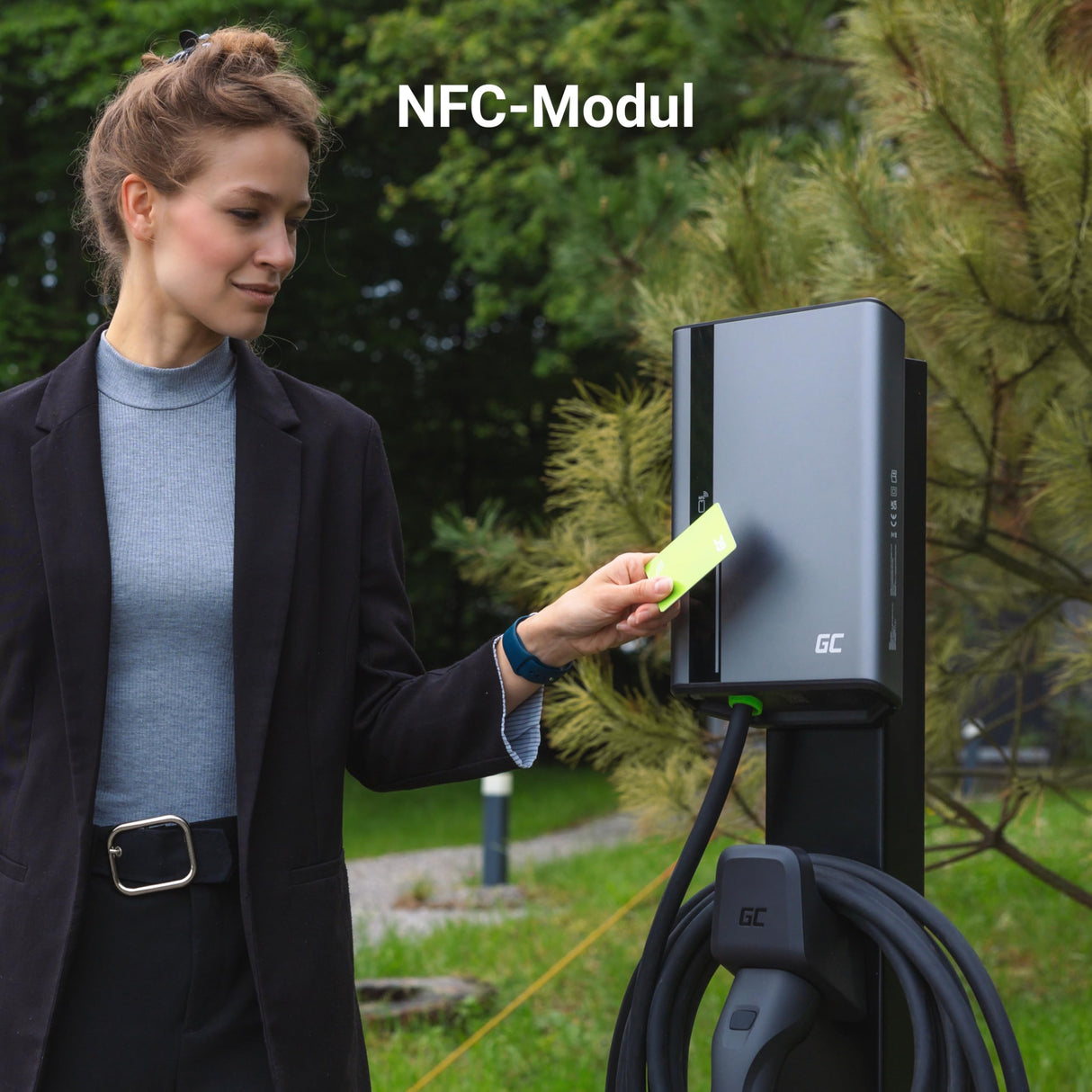 Green Cell GC HabuDen Wallbox 22kW 32A 7,5m NFC RFID Tipo 2 Cable EV Estación de Carga para Vehículos Eléctricos con GC App Bluetooth WiFi Carga de Coche con 22kW / 11kW / 7,2kW / 3,6kW
