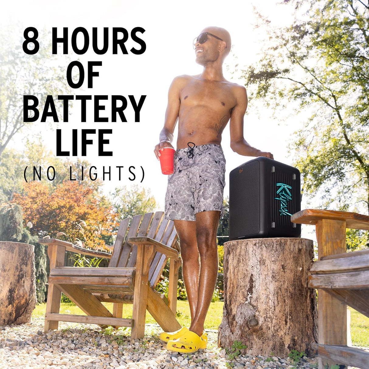 Klipsch Vegas Music City Party Speaker - Six Light Show Settings, 8 Hour Battery Life, IPX4 Rated, Pole mountable and Mic Included!