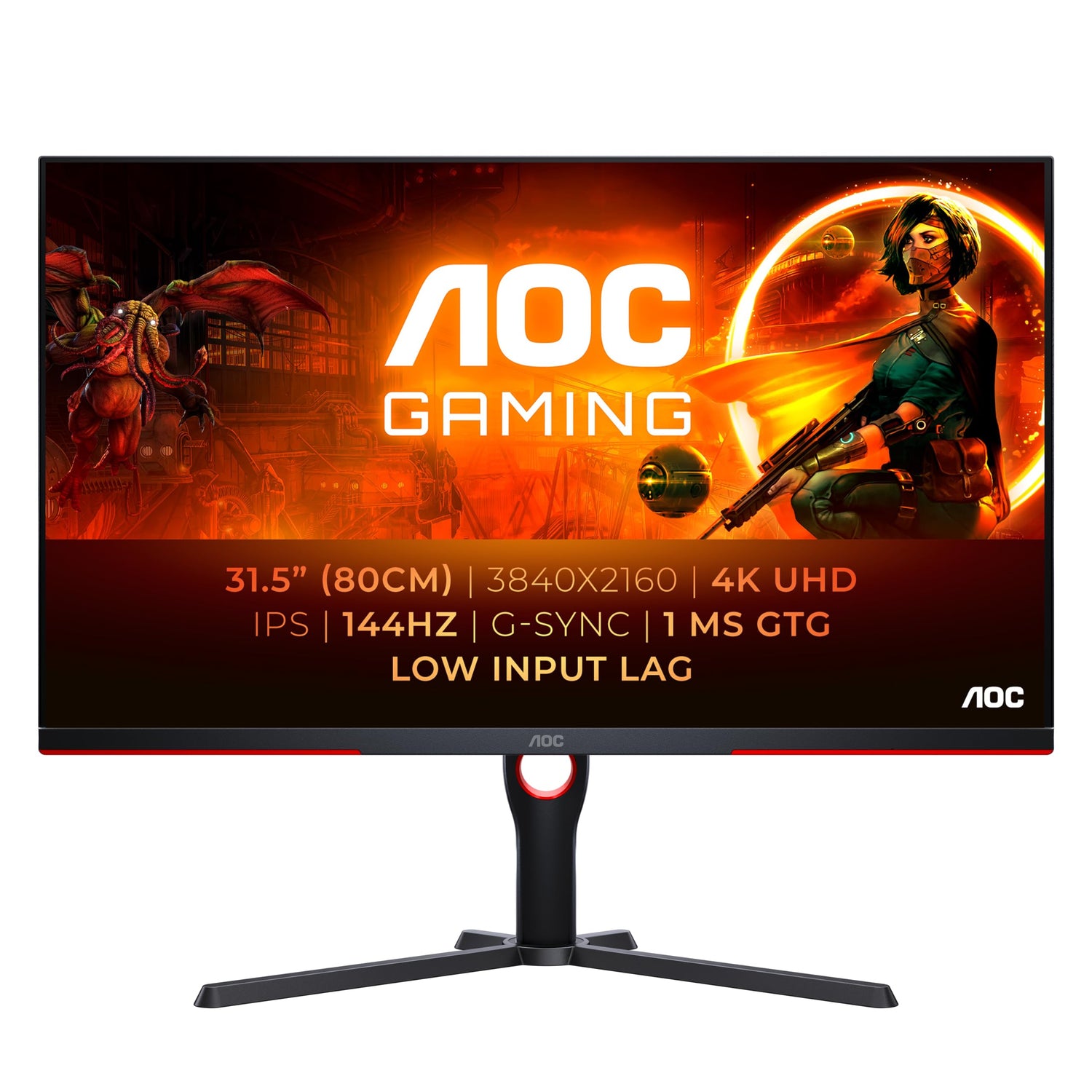 AOC Gaming U32G3X - Monitor 4K UHD de 32 pulgadas, 144 Hz, IPS, GTG de 1 ms, compatible con G-Sync, Low input Lag, HDR400, ajustable en altura, Plano (3840 x 2160, HDMI 2.1 / DP 1.4 )