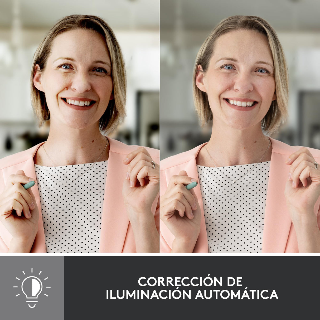 Logitech Brio 500 HD Webcam Ajuste Luz, Modo Visualización, Mics Duales con Reducción Ruido, Cubierta Privacidad Cámara Web, Admite MS Teams, Google Meet, Zoom, Cable USB-C, Webcam Streaming - Rosa