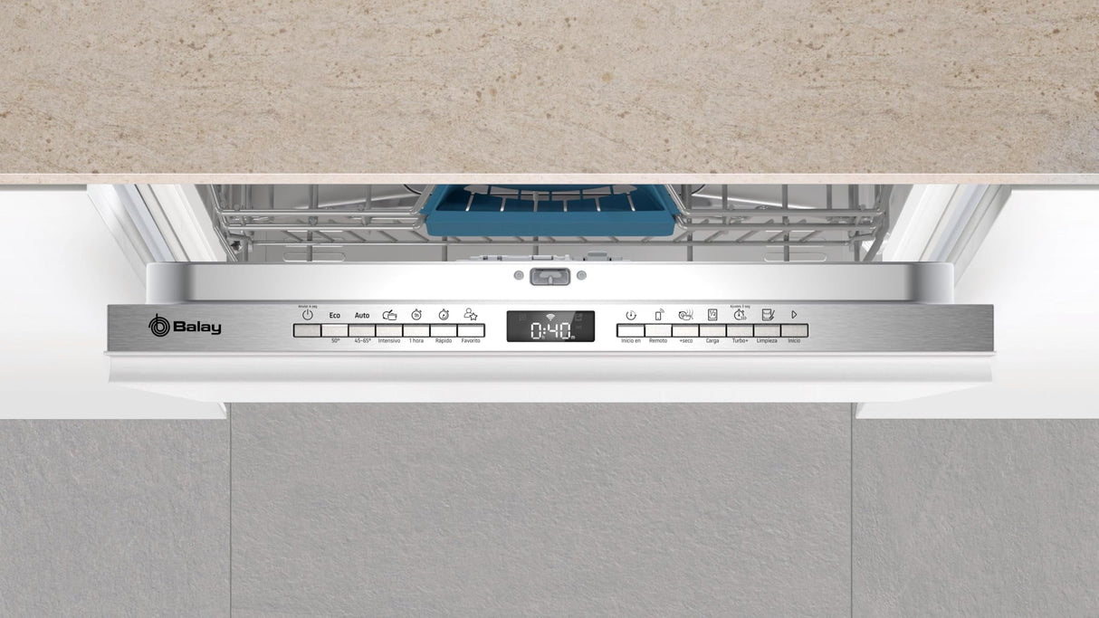 Balay – Lavavajillas Integrable, 14 servicios, Motor ExtraSilencio, Tercera Cesta para Cubiertos, InfoLight, Home Connect, Blanco, 3VF6330SA