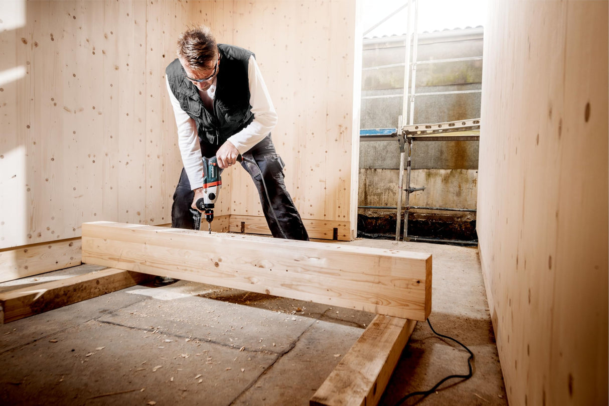 metabo Taladro percutor SBEV 1300-2 S – 1300 W, 2 velocidades, 44 Nm – Vario-velocímetro Constamatic, carcasa de aluminio, motor maratón, acoplamiento de seguridad, para hormigón, acero, madera