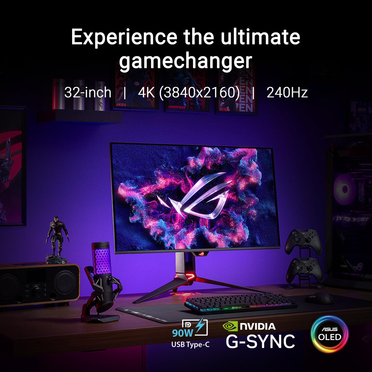 ASUS ROG Swift OLED PG32UCDM - Monitor Gaming 4K QD-OLED de 32 Pulgadas, 240 Hz, 0,03 ms (GTG), G-Sync, disipador térmico Personalizado, película de grafeno, 99% DCI-P3, True 10 bits, 90 W Tipo-C