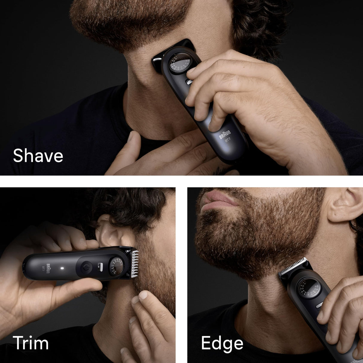 Braun Recortadora De Barba Series 7 BT7525, +7 Accesorios Para Barba, 40 Longitudes, Lámina ProBlade, Gris