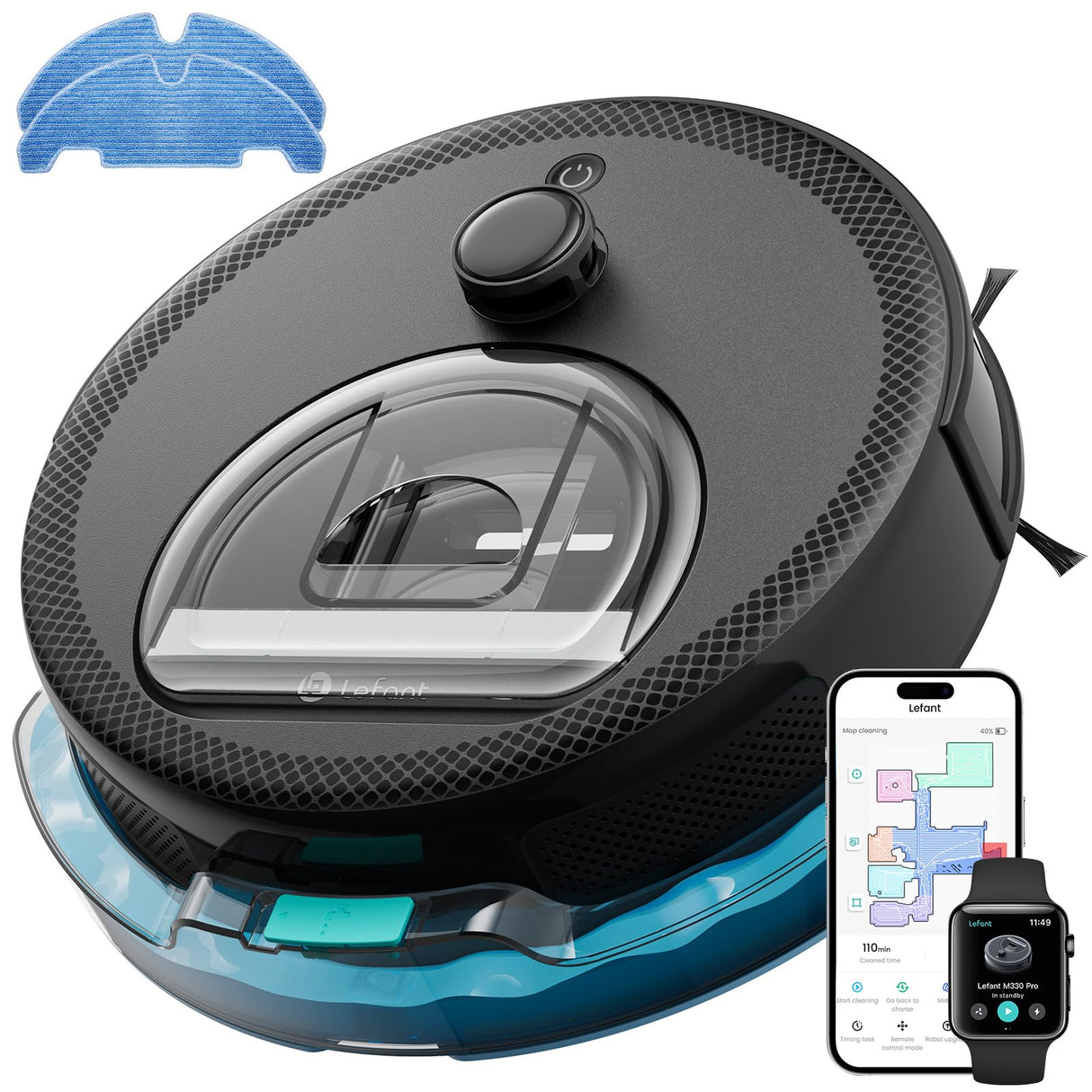 LEFANT M330 Pro Robot Aspirador y Fregasuelos con Mapeo 3 en 1, Navegación dToF, 5000Pa, 150min, Evitación de Obstáculos PSD 190°, WiFi/Alexa 2,4GHz y 5GHz, Ideal para Pelo de Mascotas y Alfombras