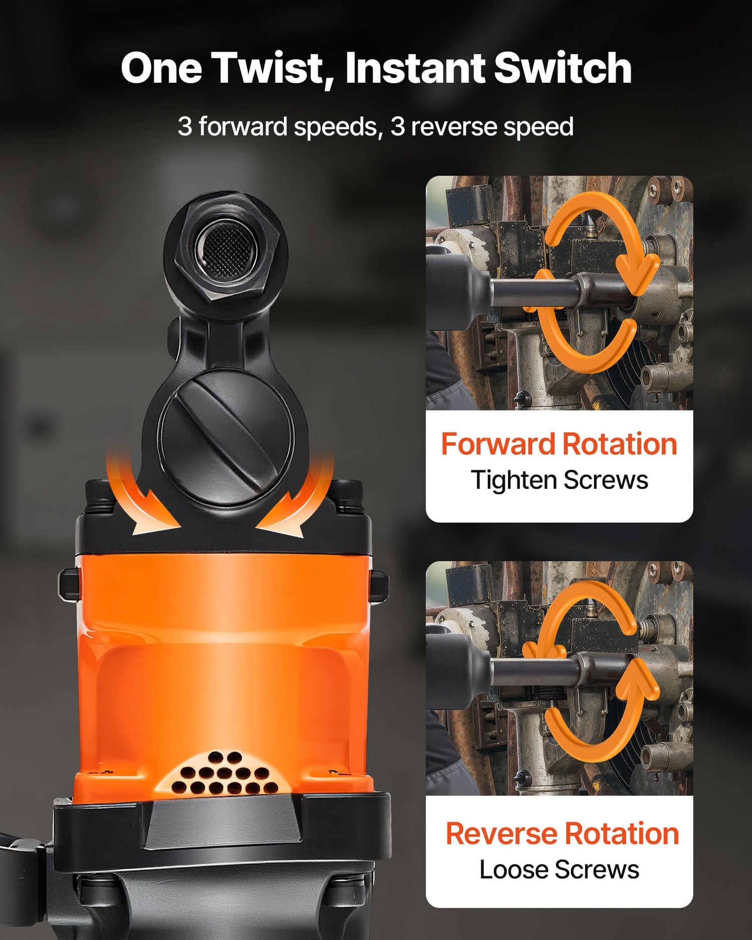 VEVOR Llave de Impacto Neumática de 25,4 mm, Par Máximo Inverso 2400 Nm, 6 Velocidades, 6000 RPM, Yunque 152,4 mm, para Reparación y Mantenimiento de Camiones, Autobuses y Maquinaria Agrícola