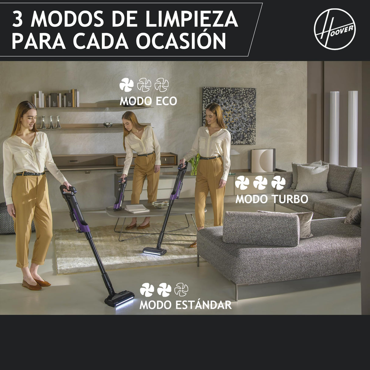 HOOVER Aspiradora Escoba sin Cable Ligera HF2, con 500 PowerTime, Que compacta el Polvo para Extender la Potencia de succión, Boquilla multisuperficie con Cepillo antienredos con Luces LED, HF2Z10H