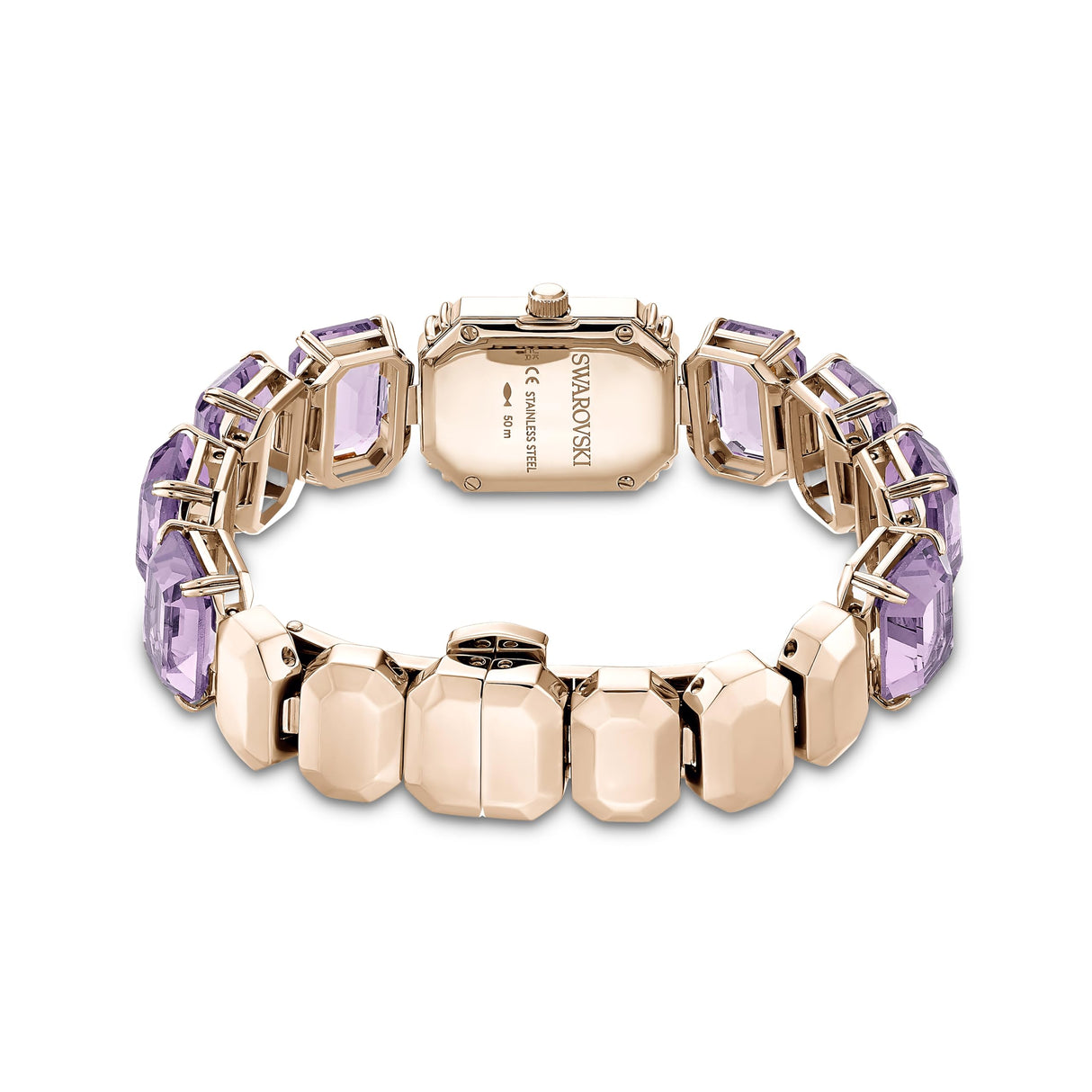 Swarovski Reloj, Pulsera con Corte Octogonal, Violeta, Acabado en Tono Dorado champán