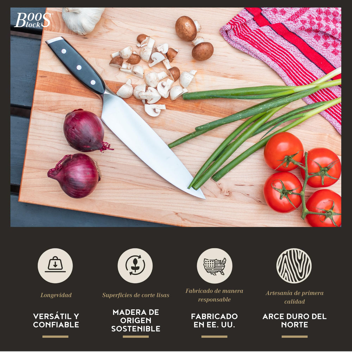 Boos Block Pro Chef Series - Tabla Cortar Cocina Profesional - Reversible - Tabla Madera Cocina Grande – Tabla de Cortar Extra Gruesa – 51 x 38 x 6 cm