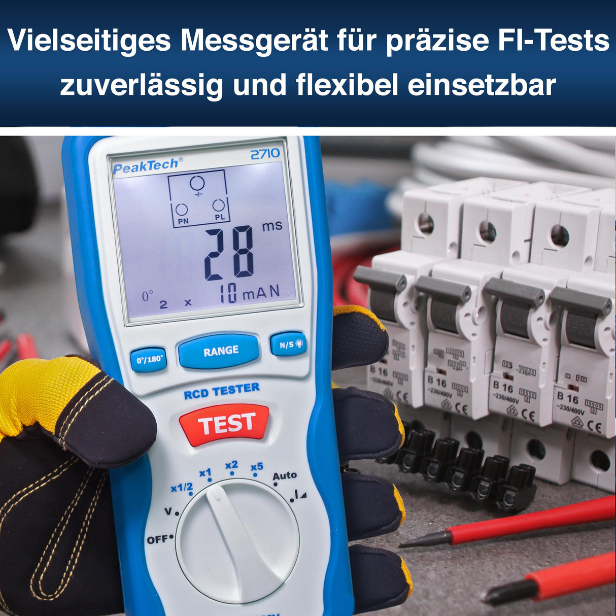 PeakTech 2710 – Probador digital de FI con pantalla LCD grande, disyuntor de corriente residual, cuchilla RCD, carcasa con doble aislamiento, voltaje de funcionamiento 230V / 50Hz - CAT III 600 V