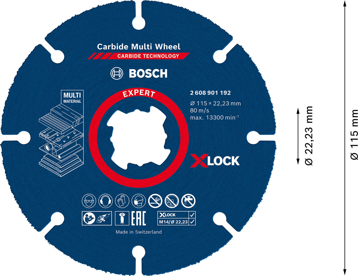 Bosch Accessories, Professional X-LOCK Paquete de sistema Kit universal y Miniamoladora GWX 750-115 X-LOCK, para Multi Material, Metal, Cerámica, Ø 115 mm, Accesorio Amoladoras Angulares