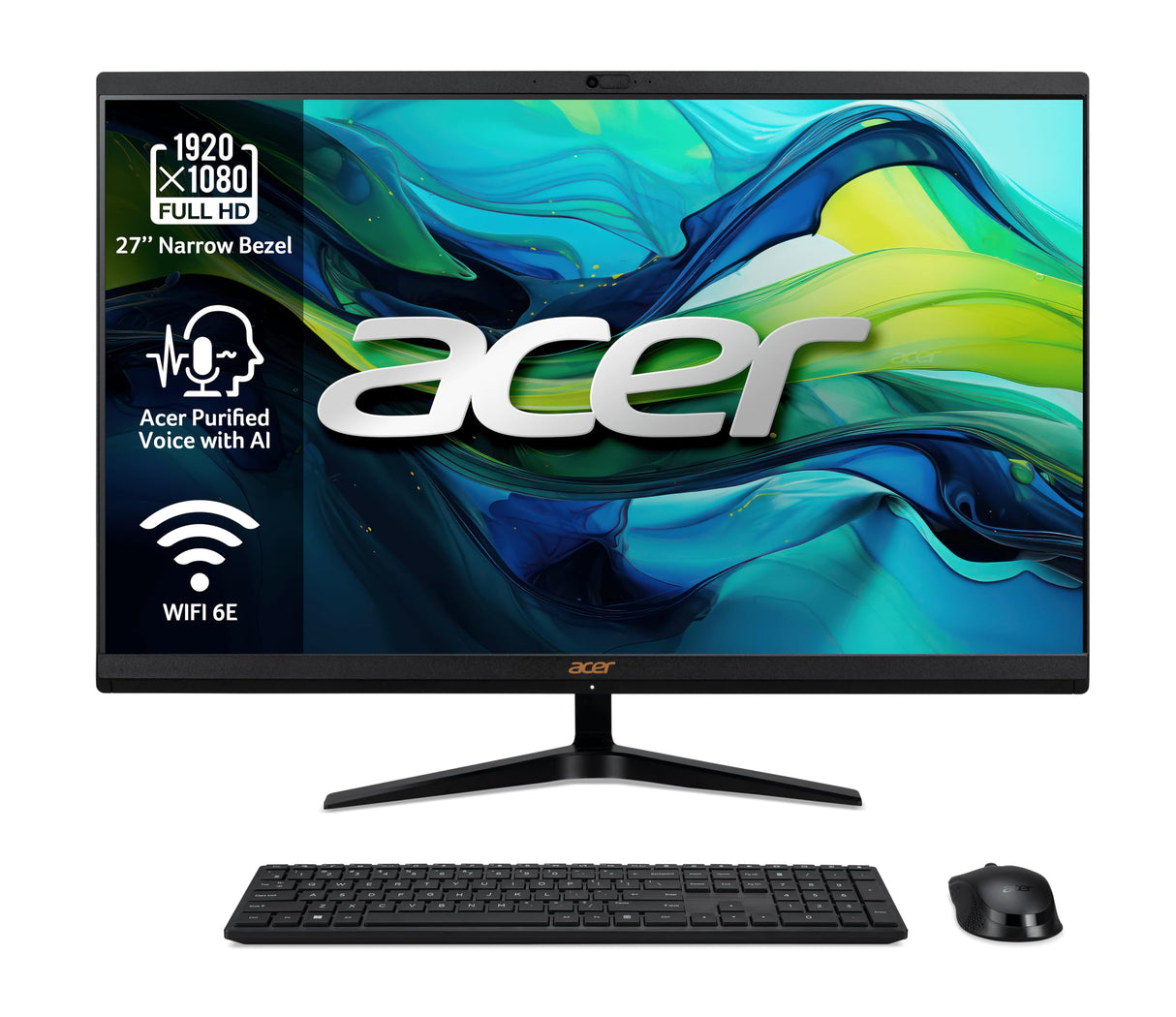 Acer Aspire C27-1800 All in One - Monitor 27" FullHD (Intel Core i5-12450H, 16GB RAM, 1024 GB SSD, Intel Iris Xe Graphics, Windows 11 Home) Negro + Teclado QWERTY Español y Ratón Inalámbrico