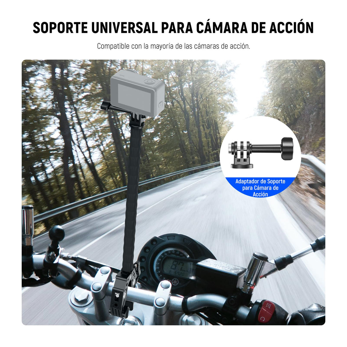 NEEWER Action Cam Mount Kit con Super Clamp Tubo Suave Adaptador Cámara Acción Soporte Móvil Ajustable para Superficies Planas/Redondas Compatible con GoPro Insta360 DJI Action Camera Smartphone GP-26
