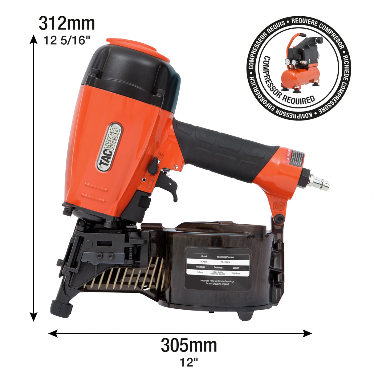TACWISE Clavadora Neumática de Bobina 65mm (HCN65P)