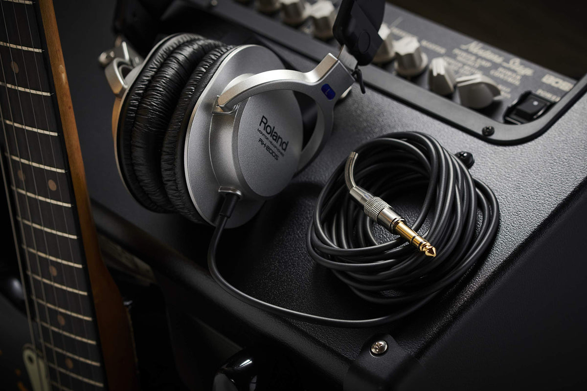 Roland Auriculares de monitorización estéreo con Cable Liso y Color Plata RH-200S — Auriculares de monitorización estéreo Transparentes, precisos y cómodos Studio