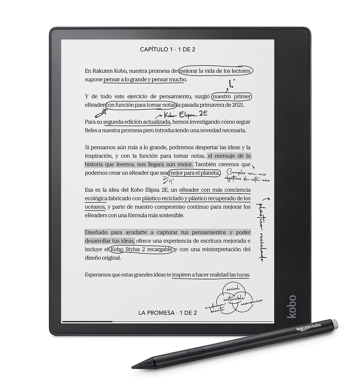 Kobo Elipsa 2E | eReader | Pantalla tรกctil antirreflejos de 10,3โ con ComfortLight Pro | Incluye Kobo Stylus 2 | Brillo Ajustable | Wi-Fi | Tecnologรญa Carta E Ink | 32 GB