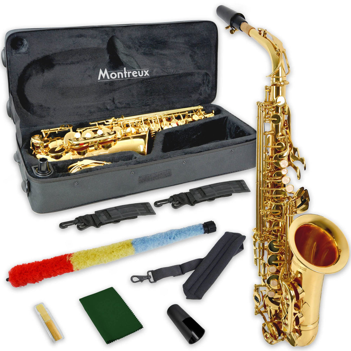 Montreux Student Eb Alto Saxofon Para Principiantes Con Estuche De Transporte Protector Ligero, Boquilla, Caña, Honda, Ahorro De Almo