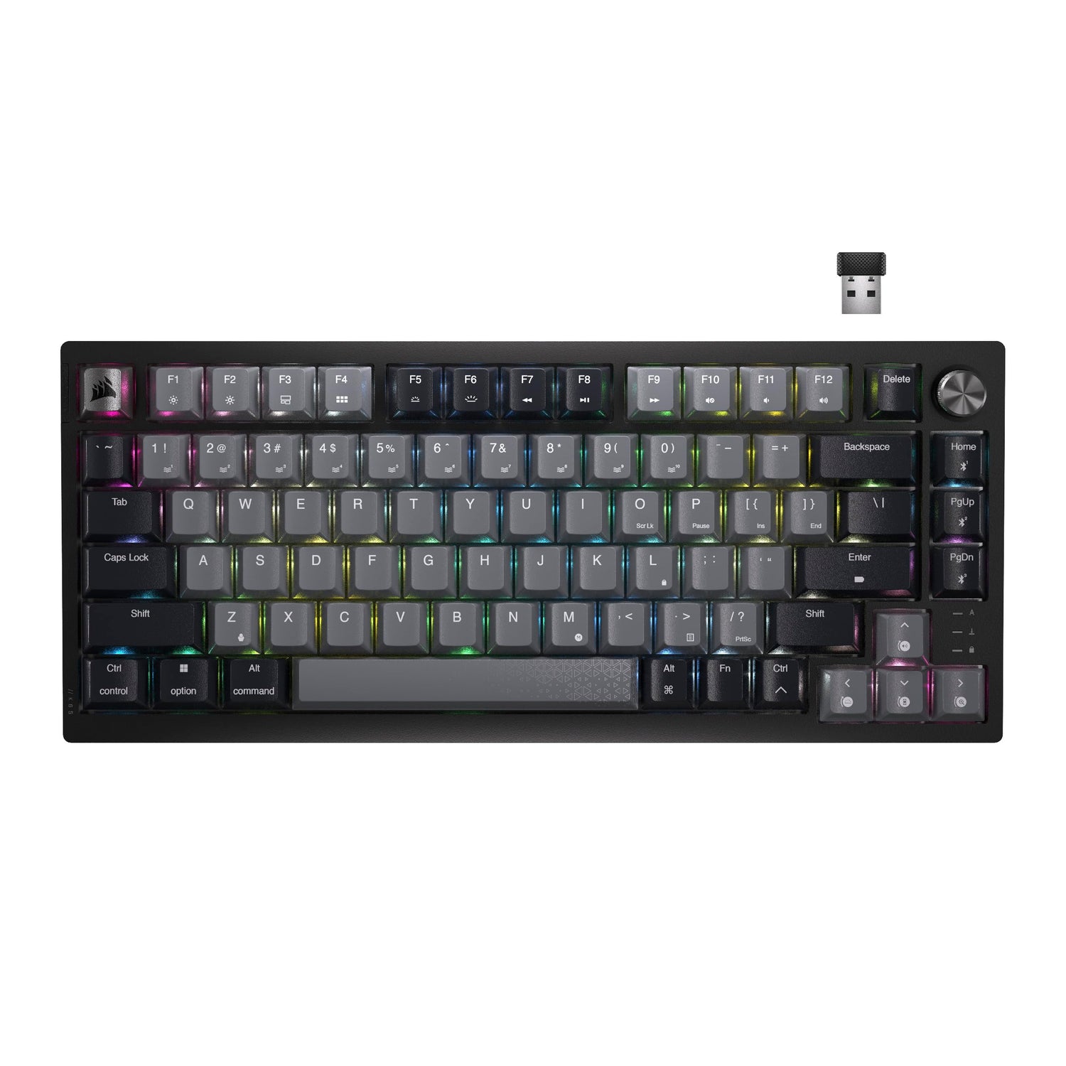 Corsair K65 Plus Wireless 75% RGB Teclado mecánico para Juegos Intercambiable en Caliente - Interruptores lineales Rojos MLX prelubricados - Supresión de Ruido de Doble Capa - Teclas PBT -