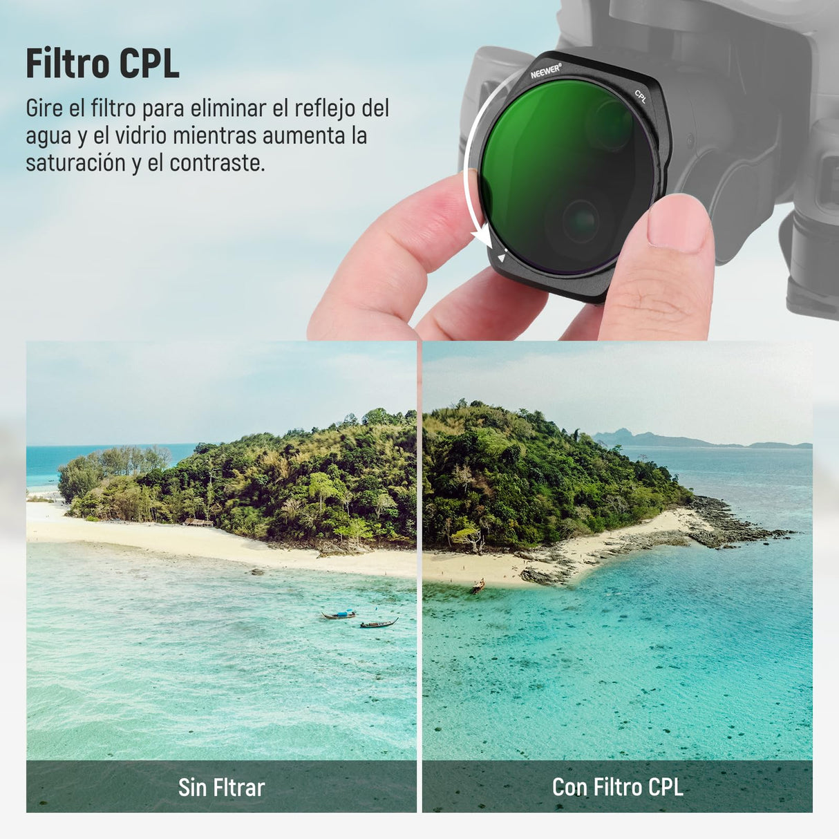 NEEWER Filtros ND Set Compatible con dji Air 3S, Paquete de 4 ND8+ND32+ND128+CPL Polarizador Circular de Densidad Neutra Accesorios para Drones Seguros Vidrio Óptico HD Multicapa Delgado, FL-A85