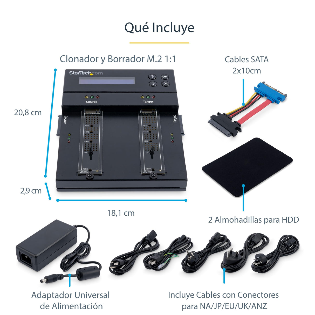 StarTech.com Clonador y Borrador Autónomo de Unidades de Almacenamiento SATA M.2 - NVMe M.2 - Duplicador Copiador Externo Offline de HDD SSD M.2 PCIe AHCI/NVMe, SATA M.2 - 2,5/3,5 TAA (SM2DUPE11)